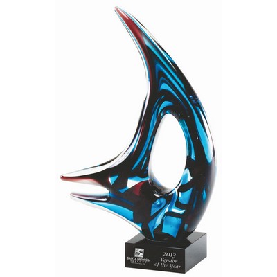 11" Aqua Fin Art Glass Award