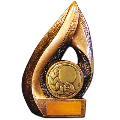 Stock Flame 7" Trophy with 2" Table Tennis Coin, Engraving Plate