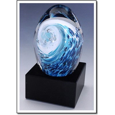 Tahitian Wave Art Glass Sculpture w/ Marble Base (3.5"x7.75")