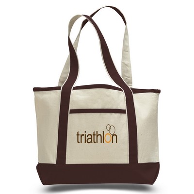Heavy Canvas Deluxe 2-Pocket Tote (PRINTED)--Natural/Chocolate
