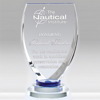 Optical Shield Crystal Award w/3 Ring Base (7 ¾" x 4")