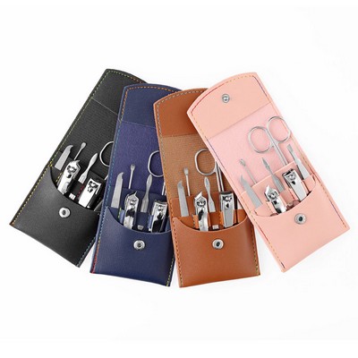Custom Stainless Steel 7-Piece Leather Look Manicure Set