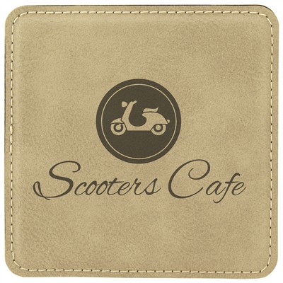 4" x 4" Square Light Brown Leatherette Coaster