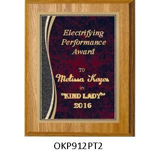Oak Plaque 9" x 12" - Red/Gold - 7" x 10" Patina Marble Plate