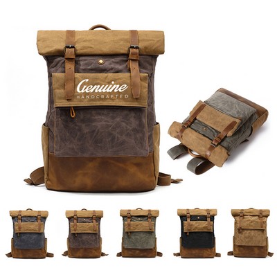 Water-resistant Cowhide Leather Waxed Canvas Bag