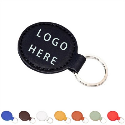 Round PU Leather Metal Ring Keychain