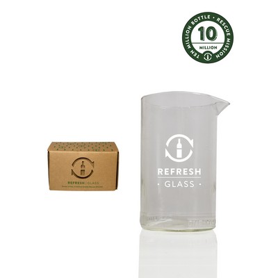 Clear 7 inch tall pitcher Refreshments by Refresh Glass made from rescued wine bottles