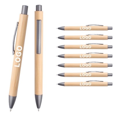 Retractable Bamboo Stylus Ballpoint Pen With Clip
