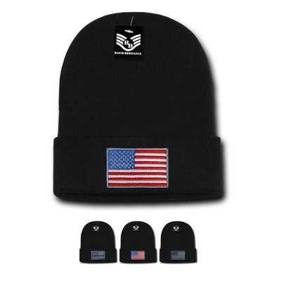 America USA Flag Knit Beanie w/Cuff