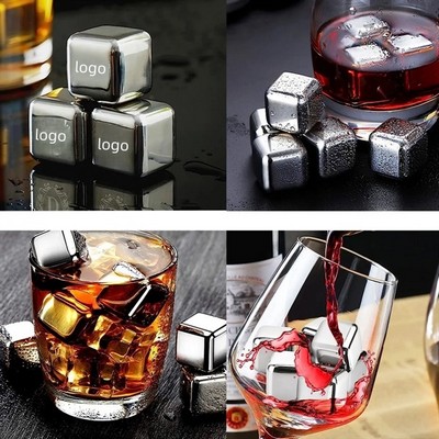 4-In-1 Stainless Metal Chilling Whiskey Ice Cube With Tong