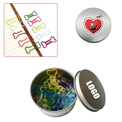 Bone Shaped Paper Clips In Tin Box