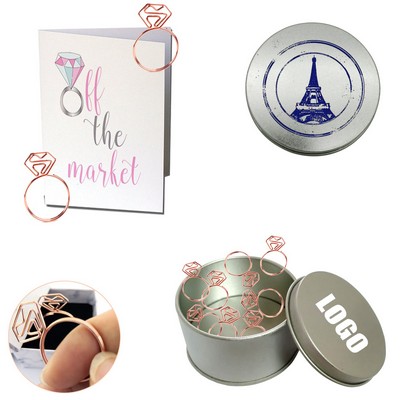 Diamond Ring Shaped Paper Clips In Tin Box