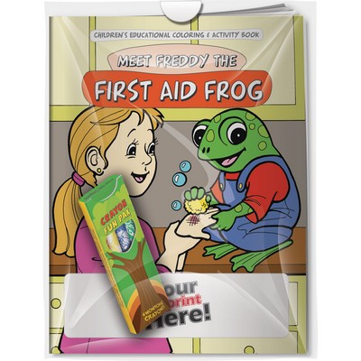 Combo Pack - "Meet Freddy the First Aid Frog" Coloring Book & 4-Pack of Crayon in a Poly Bag
