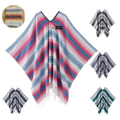 Mexican Poncho Shawl With Tassels