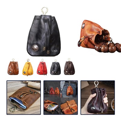 Genuine Leather Drawstring Coin Pouch