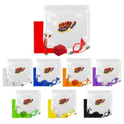 Clear Wall, Cable, Ear Bud & Cloth Set
