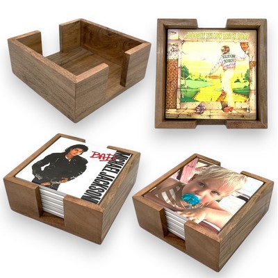 Acacia Wooden Coaster Holder Set