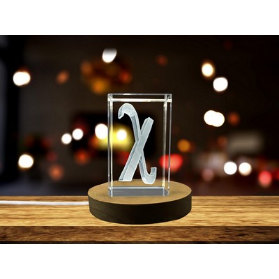 Chi Greek Alphabet Letter 3D Engraved Crystal Trophy Award w/LED Base