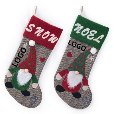 20" Christmas Gnomes Stockings 3D Embroidered Snowflakes For Stairs Fireplace Xmas Decorations