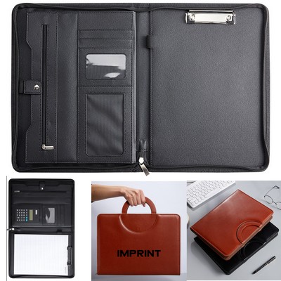 Business Multifunctional Zipper Leather Padfolios