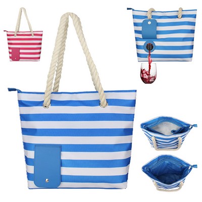 Striped Insulated Wine Tote Bag