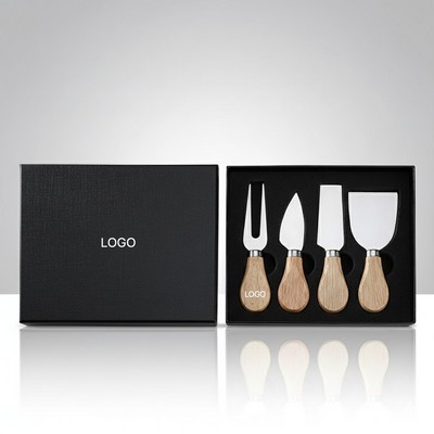 Rubber Wood Cheese Knife and Fork 4pcs Set Mini Forks and Butter Knives