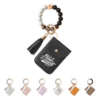 Silicone Beaded Keychain with Card Holder