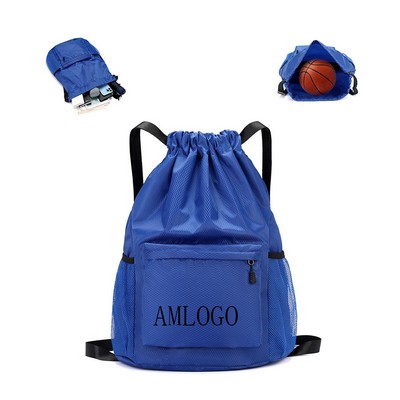 Sporty Polyester Drawstring Backpack