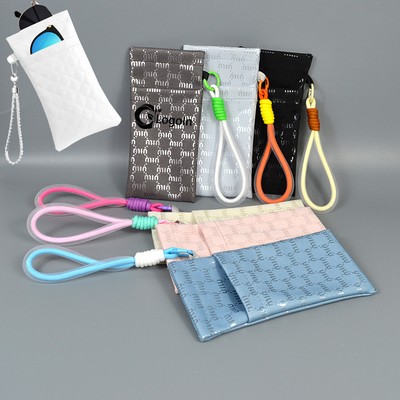 Double Eyeglass Glasses Case Pouch Soft with Carrying Strap Leather