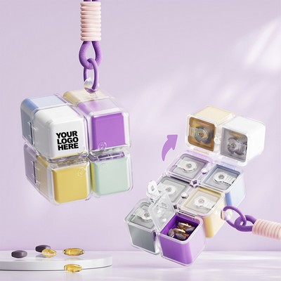 Cube Pill Box With Lanyard