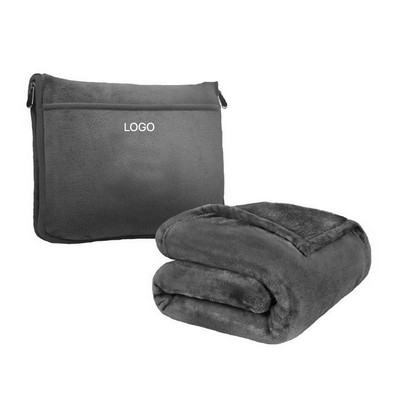 2-in-1 Convertible Flannel Travel Blanket Portable Plush Pillow & Blanket Combo Soft Coral