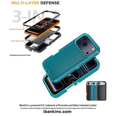 iBank ® Shockproof Heavy Duty Defender Case compatible with iPhone 17/16/15/14 Pro Max Air