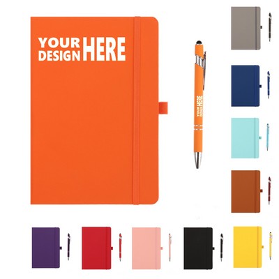 A5 Banded Notebook and Metal Matching Color Ballpoint Pen
