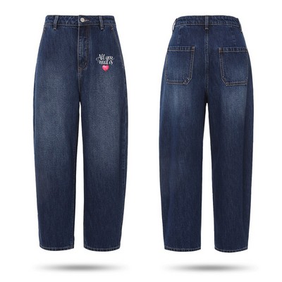 Women's Mid Rise Barrel Leg Denim Jeans Pant