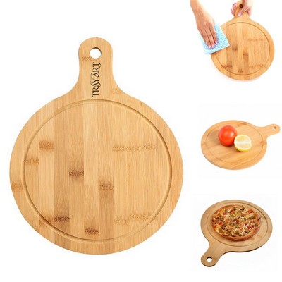 Handcrafted Round Shape Bamboo Wood Serving Tray Microwave Safe
