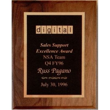 Standard Solid Walnut Plaque w/ Full Size Alloetch Plate (9"x12")