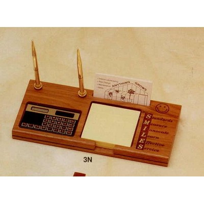 4-1/5"x10" Walnut Pen/Pencil, Calculator, Pad, Business Card Holder (3n)