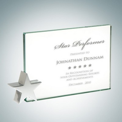 6" Achievement Jade Glass Award Plaque w/ Chrome Star