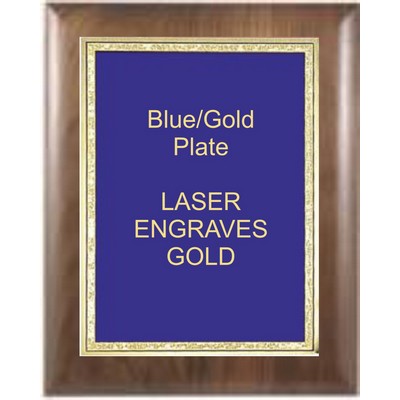 Walnut Elliptical Edge Square Corner 8" x 10" Plaque - W/ 6" x 8" Blue/Gold Florentine Plate