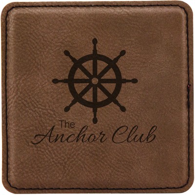 Dark Brown Square Leatherette Coaster (4" x 4")