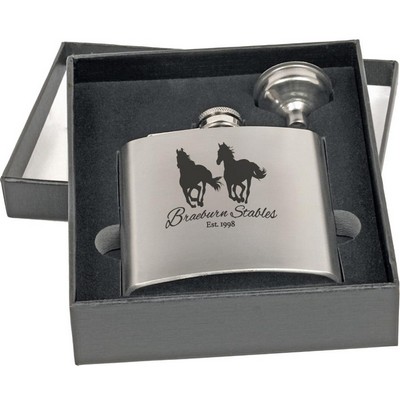 Flask w/Funnel Gift Set - Stainless Steel - Engraved Flask