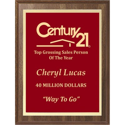 Economy Walnut Finish Plaque with Red Plate Series, 7"x9"