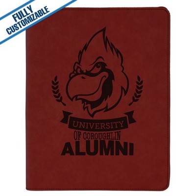 Red Leatherette - 9.5X12" Zip Portfolio Folder With Notepad