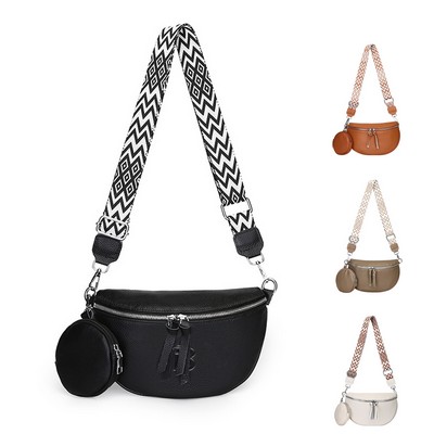 Genuine Leather Shoulder Bag w/ Wide Strap