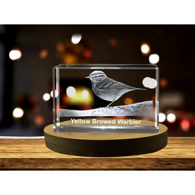 Yellow-Browed Warbler 3D Engraved Crystal Trophy - Keepsake for Bird Lovers
