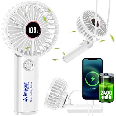 Portable Handheld Fan ,Rechargeable Neck Lanyard Fan Battery Operated ,Desk Cooling Fan, led display