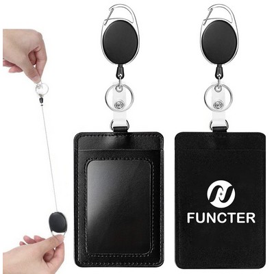 PU Leather Badge Holder With Heavy Duty Retractable Badge Reel