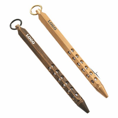 Solid Brass Bolt Action Tactical Pen with Hexagonal Prism Grip and Key Ring