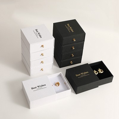 2.4" Lichee Pattern Jewelry Gift Box Sponge Filled Box with Lid Drawer Display Kraft Box