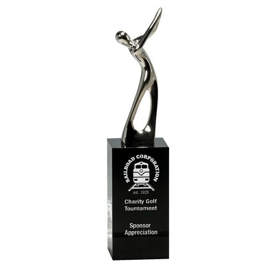 Metal Golf Figure on Crystal Pedestal